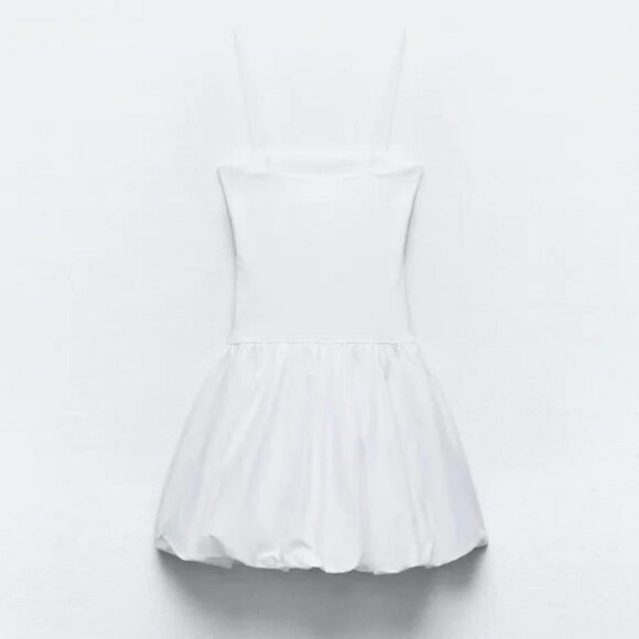 ZARA MIXED RIB POPLIN BALLOON DRESS - Picture 7 of 8